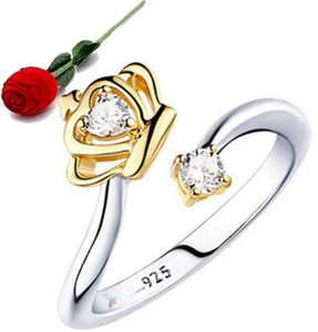 MYKI Silverette Princess Crown Elements Adjustable Ring For Women & Girls Stainless Steel Cubic Zirconia Gold Plated Ring