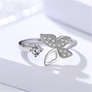 MYKI Beautifully Crafted Hollow Wing Butterfly Cubic Zircon Adjustable Ring For Women & Girls with Rose box packing Stainless Steel Cubic Zirconia Silver Plated Ring