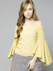 Marie Claire Casual Regular Sleeve Solid Women Yellow Top