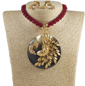Sukhen Antique Jewellery Brass, Shell Gold-plated Maroon, Gold, Silver Jewellery Set