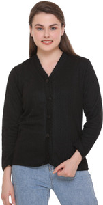eWools Women Button Self Design Cardigan