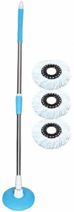 JSN Mop Rod Stick Stainless Steel with3 Refill 360 Degree Rotating Pole Wet & Dry Mop