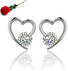 MYKI Fabulous CZ Solitaire Heart Shape Stud Earrings For Women & Girls with Rose Box Packing Cubic Zirconia Metal Stud Earring