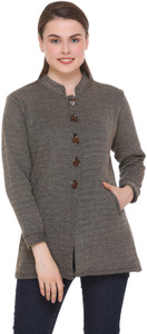 eWools Solid Mandarin Neck Casual Women Brown Sweater