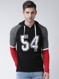 Club York Colorblock Men Hooded Neck Black T-Shirt