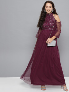 STREET9 Women Maxi Maroon Full Length Dress