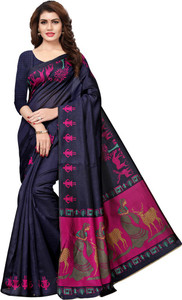 SAARA Printed, Geometric Print, Floral Print Kanjivaram Cotton Silk Saree