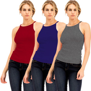 THE BLAZZE Casual Sleeveless Solid Women Dark Blue, Red, Grey Top