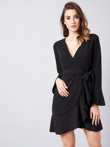 ATHENA Women Fit and Flare Black Above Knee/Mid Thigh Length Dress