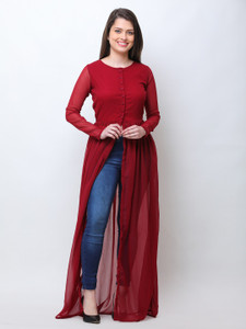 SHEERO Party Full Sleeve Solid Women Maroon Top