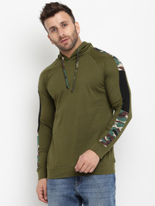 Gritstones Printed Men Hooded Neck Dark Green T-Shirt