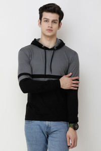 COUNTRY YARD Colorblock Men Hooded Neck Silver, Black T-Shirt