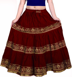 VOXVIDHAM Self Design Women Flared Maroon Skirt