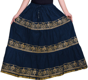 VOXVIDHAM Self Design Women Flared Dark Blue Skirt