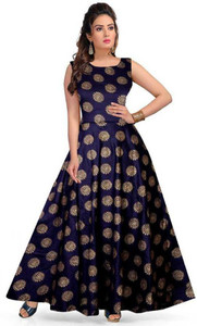 Dev Fashion Women Gown Dark Blue Maxi/Full Length Dress