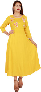 Hand Block Print Women Embroidered Anarkali Kurta