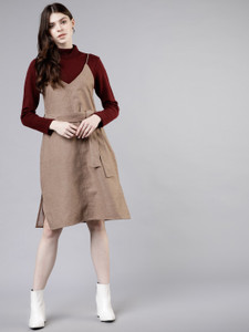 Tokyo Talkies Women A-line Beige Midi/Calf Length Dress