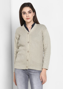 Pivl Self Design V Neck Casual Women Light Green Sweater