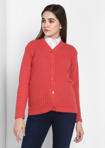 Pivl Self Design V Neck Casual Women Pink Sweater