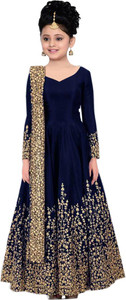 MF Retail Silk Blend Embroidered Gown/Anarkali Kurta & Bottom Material