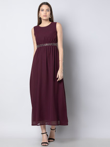 FABALLEY Women Maxi Maroon Full Length Dress Buy FABALLEY Women