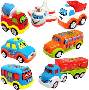 Learn With Fun Unbreakable Pull Back Texi Car Truck Bus Plane Toy for Boys girls Kids