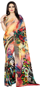 Kalaa Varsha Printed, Digital Print, Graphic Print, Floral Print Bollywood Georgette Saree