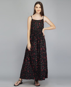 METRO-FASHION Women Gathered Black Dress