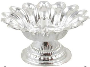 GoldGiftIdeas Silver Plated Lotus Diya Pooja Thali Set Silver Plated Table Diya