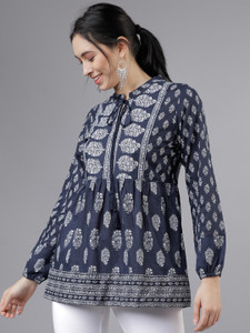 Vishudh Casual 3/4 Sleeve Printed Women Blue Top