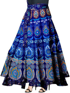 Modern Kart महिलाओं के लिए फ्लोरल प्रिंट रैप अराउंड नीला स्कर्ट