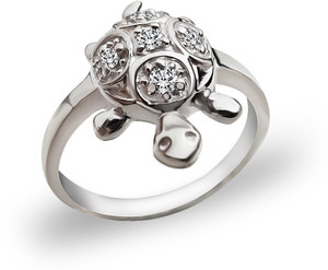 Parnika Good Luck Tortoise Turtle Hallmark Pure 92.5 Sterling Silver Cubic Zirconia Ring