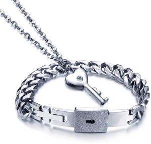 Buy Silver Shine Classic Design Heart Lock and Key Stainless Steel Couple  Bracelet Nacklace Set for Couples Men and Women  Lowest price in India  GlowRoad