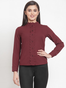 KASSUALLY Women Solid Casual Maroon Shirt