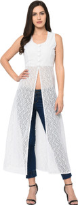Lilyn Casual Sleeveless Self Design Women White Top