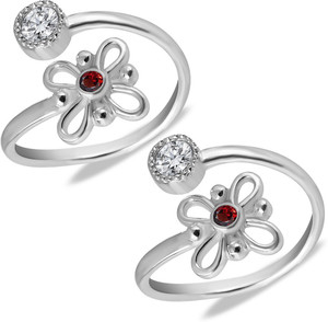 Parnika Floral Design CZ Embedded Top Open Hallmark 92.5 Sterling Silver Cubic Zirconia Toe Ring