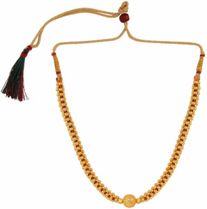 MEENAZ Traditional Wedding Pearl Ethnic Jewellery Broad Heavy Marathi Maharashtrian Kolhapuri Saaj Thushi Mangalsutra Pendant Locket Mala chains Choker Necklace for Women Girl Stylish fancy party wear Set Simple 22K Gold Plated Micro 1 One Gram gold Beads Design Jewelry Mangal Sutra Sets Girls Golden Chain High Long Micron Polish -THUSHI-105 Pearl, Cubic Zirconia Gold-plated Plated Copper Necklace