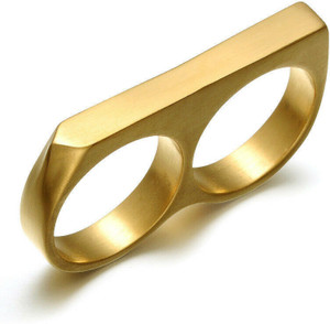 SILVOSWAN Double Finger Ring for Boy and Girl Two Finger Ring for Men and Women Stainless Steel Gold Plated Ring