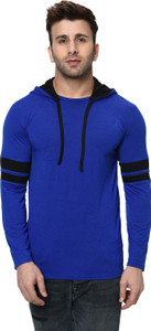 Jaskart Solid Men Hooded Neck Dark Blue T-Shirt