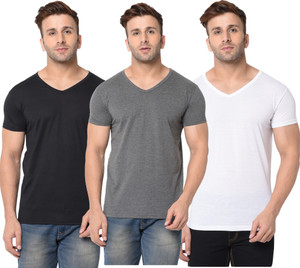 Jangoboy Solid Men V Neck White, Black, Grey T-Shirt