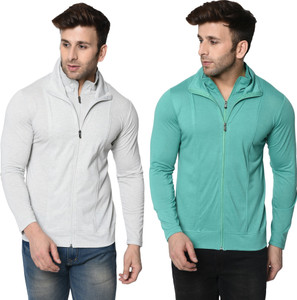 Jangoboy Solid Men Turtle Neck Grey, Light Green T-Shirt