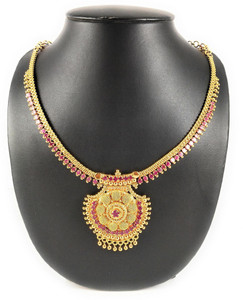 AFJ GOLD One Gram Micro Gold Plated Traditional Trendy Designer Daily Wear Stone Necklace Ruby Gold-plated Plated Copper Necklace