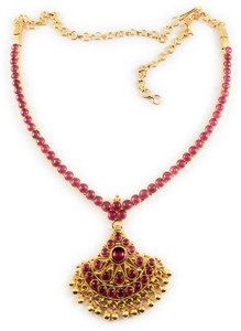 AFJ GOLD One Gram Gold Plated Traditional Trendy Designer Kemp Stone Necklace Ruby Gold-plated Plated Copper Necklace