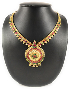 AFJ GOLD One Gram Micro Gold Plated Traditional Trendy Designer Daily Wear Stone Necklace Emerald, Ruby Gold-plated Plated Copper Necklace