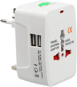 GLAMAXY Universal Travel Adapter with Built-in Dual USB Charger Ports (White) Worldwide Adaptor