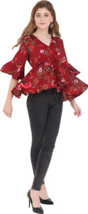 Emeros Casual Half Sleeve Printed Women Maroon Top