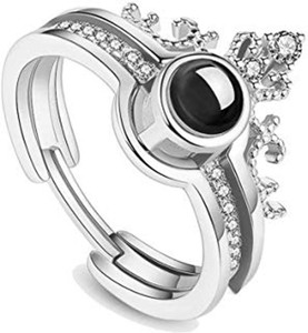 MEENAZ 100 Language I Love U Ring Rose Gold Silver Rings for girls women girlfriend Valentine gifts Proposal Ring Brass, Crystal, Stone Cubic Zirconia, Diamond Silver Plated Ring