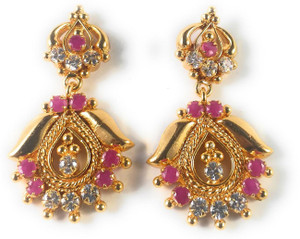 AFJ GOLD One Gold Plated Traditional Trendy Stylish Earrings Ruby Alloy Drops & Danglers