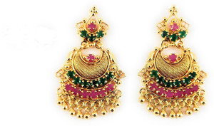 AFJ GOLD One Gram Gold Plated Traditional Trendy Stylish Earrings Ruby Copper Ear Thread