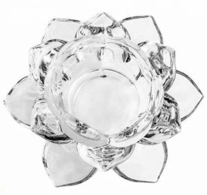 Breewell Crystal Glass Lotus Candle Holders Glass Candle Holder
